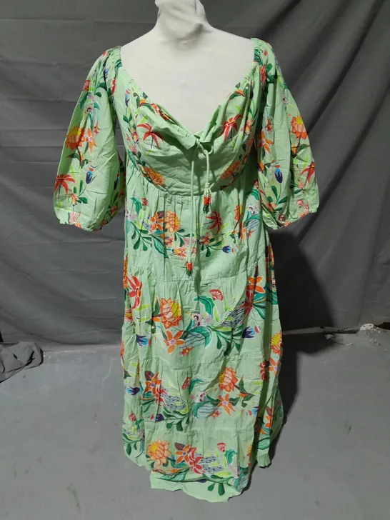 FARM BY ANTHROPOLOGIE PUFF SLEEVE MAXI DRESS GREEN MULTI SIZE SMALL