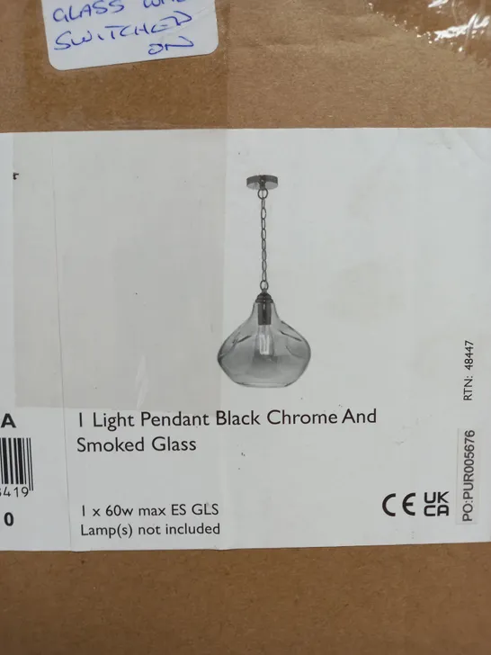 ESAROSA 1 LIGHT PENDANT BLACK CHROME AND SMOKED GLASS