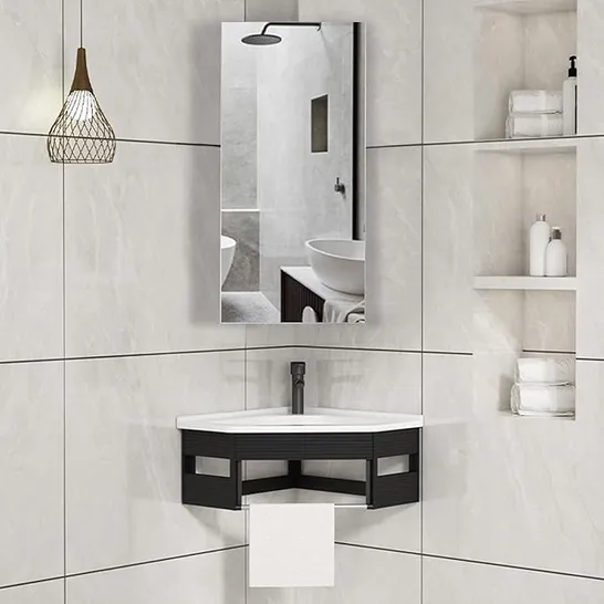 BOXED MIRRORED BATHROOM  ORNER CABINET IN WHITE