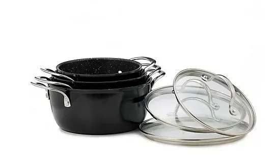 CURTIS STONE 3 PIECE NESTING SAUCEPAN SET BLACK