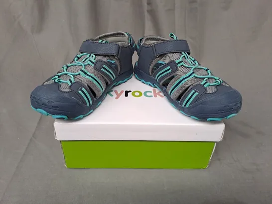 BOXED PAIR OF SKYROCKET KIDS SANDALS IN NAVY/GREY/CYAN UK SIZE 12