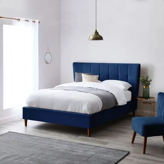 BOXED ISLA UPHOLSTERED BED FRAME BLUE // SIZE: DOUBLE (3 BOXES)