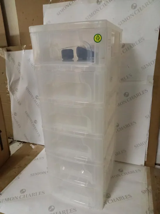 REALLY USEFUL 6X3.5L PLASTIC STORAGE TOWER WITH DRAWERS CLEAR