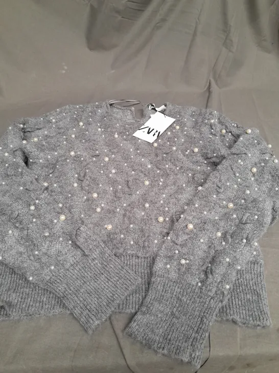 ZARA LIGHT GREY KNITTED JUMPER - MEDIUM