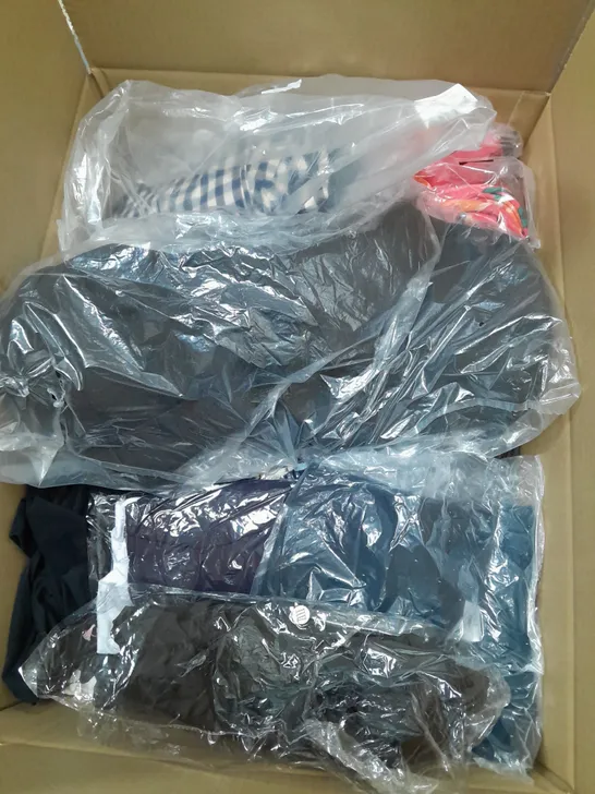 BOX OF APPROXIMATELY 22 ASSORTED CLOTHING ITEMS TO INCUDE - JOGGING PANTS - T-SHIRTS - JUMPER ETC