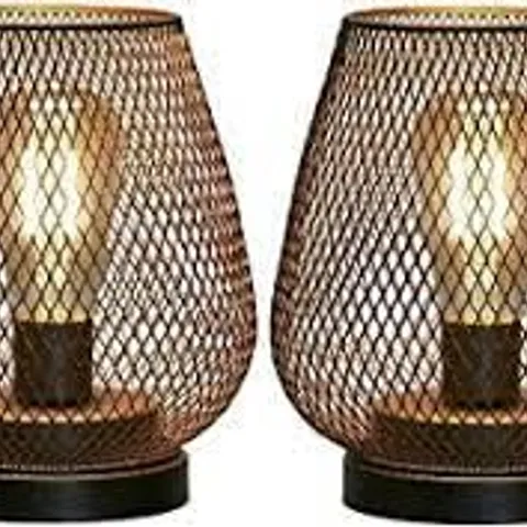 BOXED JHY DESIGN SET OF 2 METAL CAGE TABLE LAMP - BATTERY OPERATED 