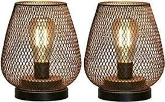 BOXED JHY DESIGN SET OF 2 METAL CAGE TABLE LAMP - BATTERY OPERATED 