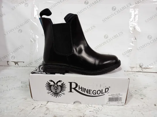 BOXED PAIR OF RHINEGOLD CLASSIC JODHPUR BOOTS IN BLACK UK SIZE 8