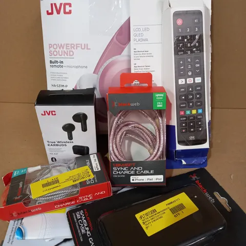 LOT OF APPROX. 8 X ITEMS TO INCLUDE JVC HA-A3T WIRELESS EARBUDS, JVC HA-S31M HEADPHONES, ONE FOR ALL REPLACEMENT REMOTE FOR SAMSUNG TELEVISIONS, BLACKWEB SAMSUNG GALAXY S8 CASE, ETC. 