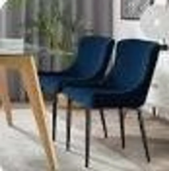 BOXED DUNDAS SET OF TWO BLUE VELVET DINING CHAIRS