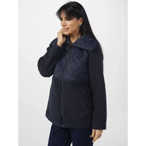 RUTH LANGSFORD SHERPA QUILTED JACKET - NAVY - LARGE