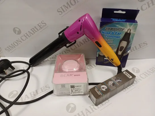 APPROXIMATELY 20 ASSORTED HAIR CARE, SHAVING AND HAIR REMOVAL PRODUCTS TO INCLUDE MARK HILL CURLER, FOREO BEAR MINI, ENERGY NOSE & EAR TRIMMER, WAHL EAR & NOSE TRIMMER ETC.