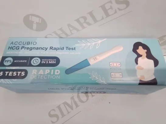 LOT OF 10 BRAND NEW ACCUBIO HCG PREGNANCY RAPID TESTS - 5 TESTS