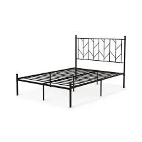 BOXED COSTWAY DOUBLE BLACK METAL PLATFORM BED FRAME WITH HEADBOARD