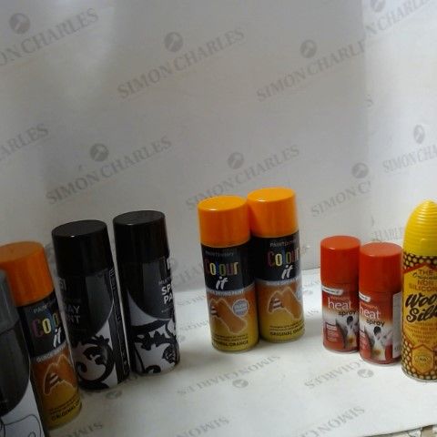 LOT OF ASSORTED ITEMS TO INCLUDE; SPRAY PAINT, HEAT SPRAY AND WOOD SILK 