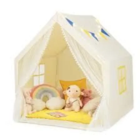 BOXED COSTWAY LARGE PLAY TENT KIDS & TODDLERS PLAYHOUSE WITH WASHABLE COTTON MAT, STAR LIGHTS - BEIGE 