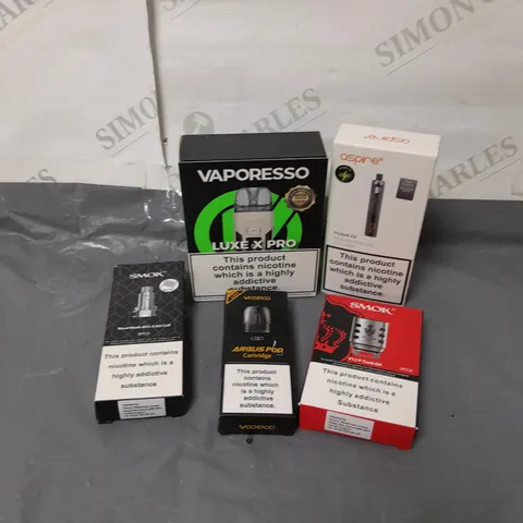 BOX OF APPROXIMATELY 10 ASSORTED E-CIGARATTES TO INCLUDE VAPORESSO, INNOKIN, ASPIRE ETC