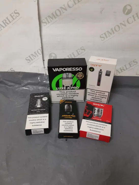 BOX OF APPROXIMATELY 10 ASSORTED E-CIGARATTES TO INCLUDE VAPORESSO, INNOKIN, ASPIRE ETC