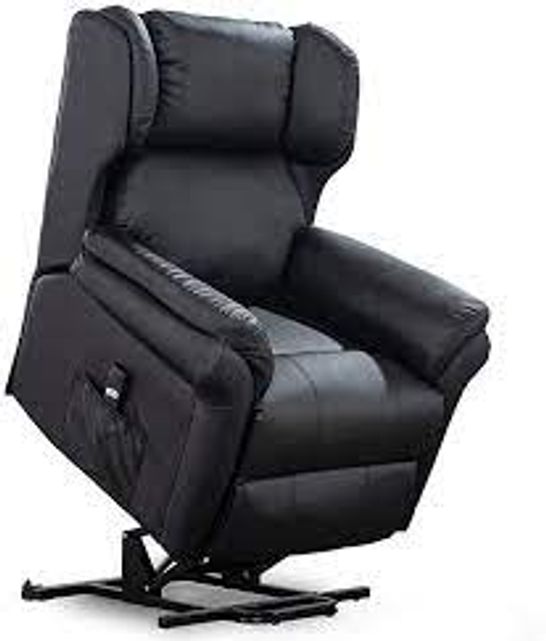 BOXED DESIGNER BLACK LEATHER POWER RECLINING EASY CHAIR (2 BOXES)