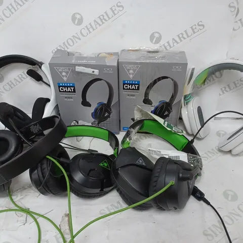 APPROXIMATELY 11 HEADSETS FROM BRANDS SUCH AS TURTLE BEACH, SONY, ASTRO GAMING, ETC