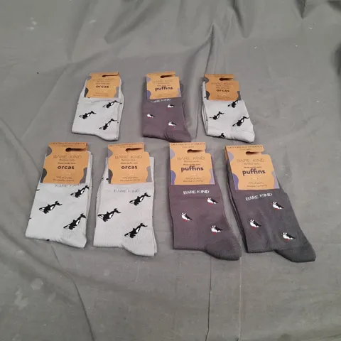 7 X PAIRS OF BARE KIND PUFFIN & ORCA SOCKS 