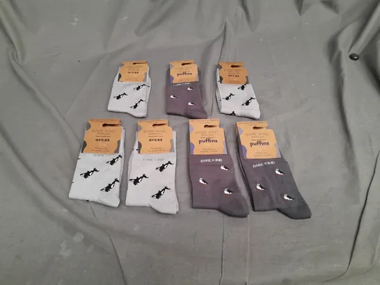 7 X PAIRS OF BARE KIND PUFFIN & ORCA SOCKS 