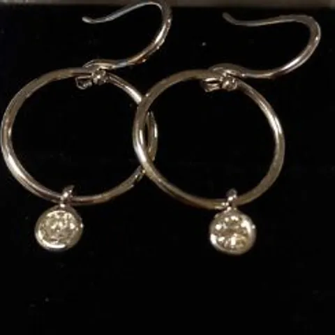 14CT WHITE GOLD HOOP EARRINGS WITH DIAMOND DROPS