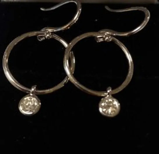 14CT WHITE GOLD HOOP EARRINGS WITH DIAMOND DROPS