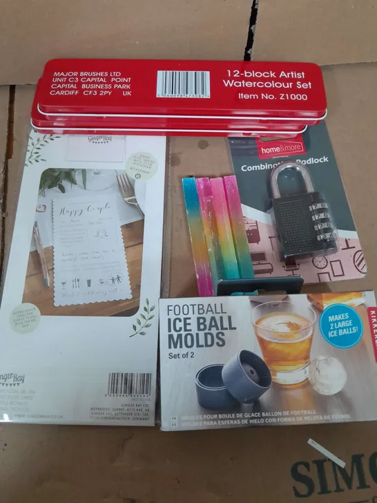 APPROXIMATELY 20  ASSORTED HOUSEHOLD ITEMS TOO INCLUDE,  ICE BALL MOLDS - CRYSTALS - PADLOCK  