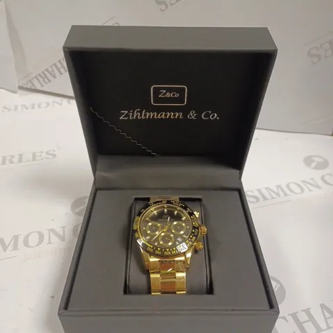 MENS ZIHLMANN & CO Z400 WATCH – CHRONOGRAPH MOVEMENT – STAINLESS STEEL STRAP – BLACK DIAL – 3ATM WATER RESISTANT