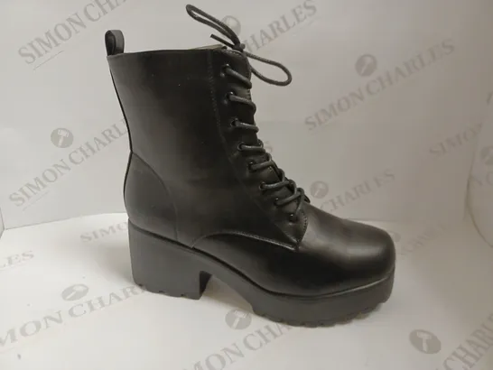 KOI VEGAN BLACK HEELED LACE UP BOOTS - SIZE 8