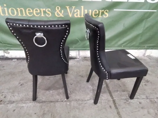 PAIR OF DESIGNER KENSINGTON RING BUTTONED BACK DINING CHAIRS BLACK PU BLACK LEGS