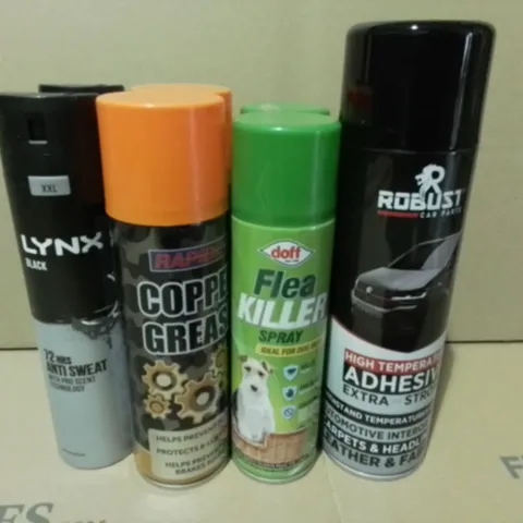 LOT OF 16 ASSORTED AEROSOLS TO INCLUDE COPPER GREASE, FLEA KILLER AND LYNX / COLLECTION ONLY