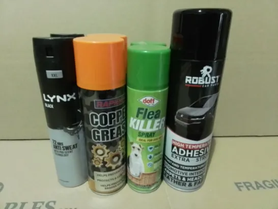 LOT OF 16 ASSORTED AEROSOLS TO INCLUDE COPPER GREASE, FLEA KILLER AND LYNX / COLLECTION ONLY