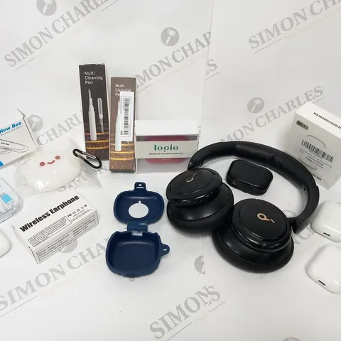 LARGE QUANTITY OF ASSORTED ELECTRICAL GOODS AND ACCESSORIES TO INCLUDE; MULTI CLEANING PEN, WIRELESS EARPHONES, ON EAR HEADPHONES AND WIRELESS CHARGING CASES