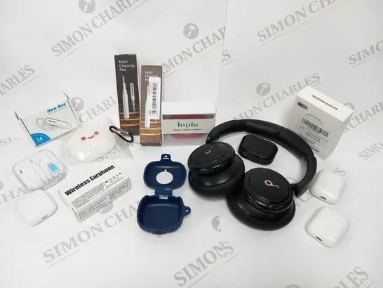 LARGE QUANTITY OF ASSORTED ELECTRICAL GOODS AND ACCESSORIES TO INCLUDE; MULTI CLEANING PEN, WIRELESS EARPHONES, ON EAR HEADPHONES AND WIRELESS CHARGING CASES