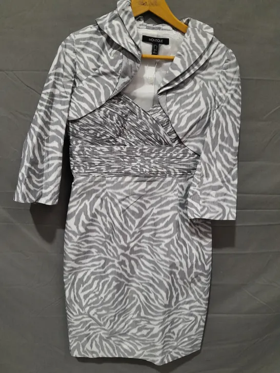 MONTIQUE SILVER PATTERENED DRESS WITH JACKET - UK 10