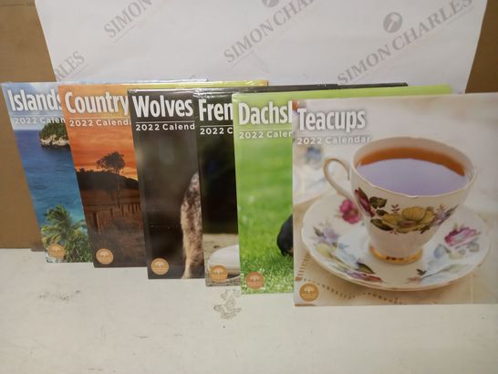 LOT OF 10 ASSORTED CALENDERS - 2022 TO INCLUDE TEACUPS, ISLANDS, FRENCH BULLDOGS, ETC