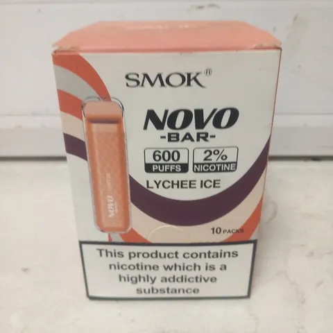 BRAND NEW BOXED SMOK NOVO BAR LYCHEE ICE 600 PUFFS DISPOSABLE VAPE PACK OF 10