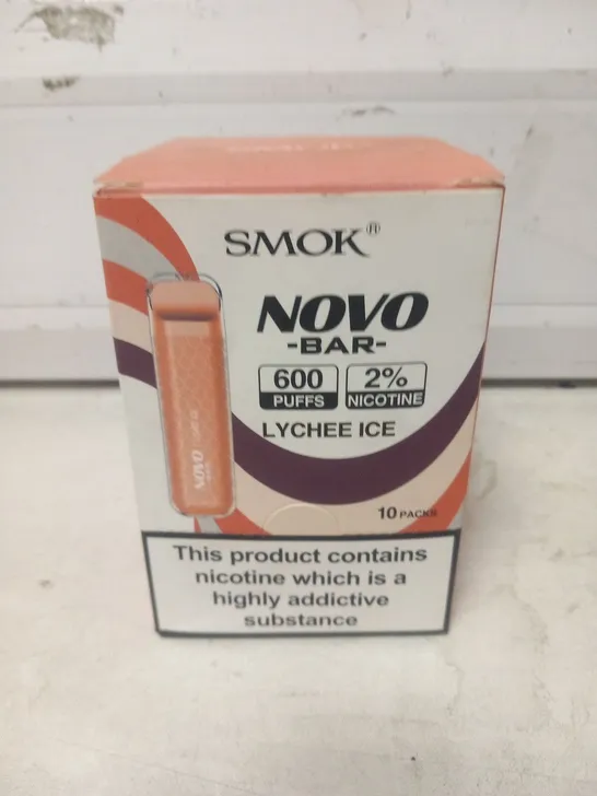 BRAND NEW BOXED SMOK NOVO BAR LYCHEE ICE 600 PUFFS DISPOSABLE VAPE PACK OF 10