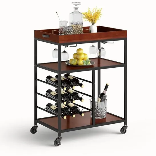 BOXED COSTWAY 3 TIER STORAGE BAR SERVING CART WITH WINE RACK