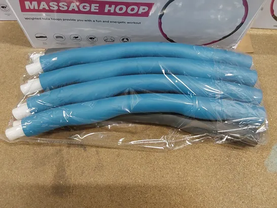 LOT OF APPROXIMATELY 5X BRAND NEW HULA FITNESS WEIGHTED MASSAGE HULA HOOPS (5 BOXES TAPED TOGETHER)