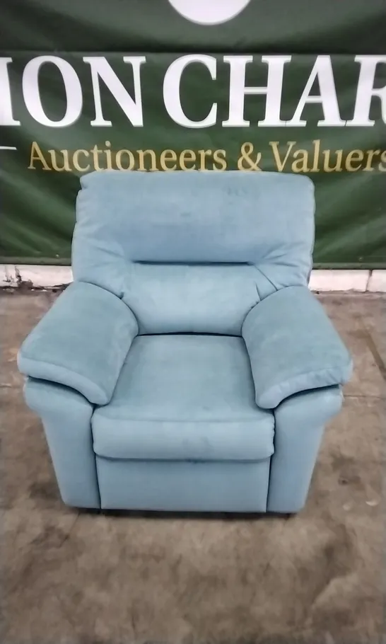 QUALITY BRITISH DESIGNED & MANUFACTURED G PLAN SEATTLE ARMCHAIR PLUSH AIRFORCE VELVET