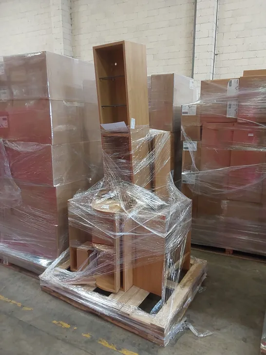 PALLET OF ASSORTED BATHROOM STORAGE CABINETS AND SHELVING 