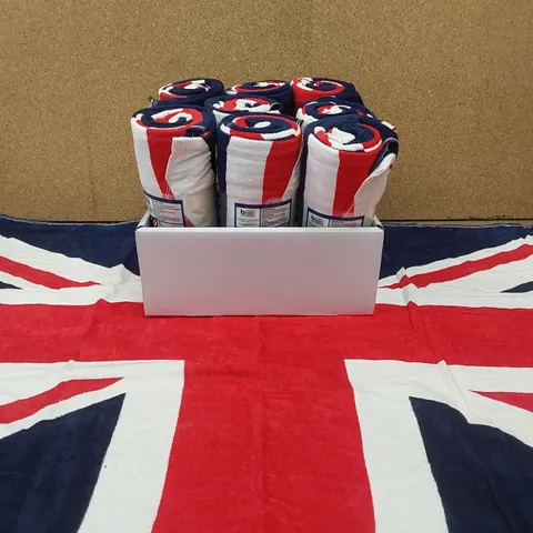 BRAND NEW BOXED SET OF UNION JACK BEACH TOWELS - SET OF 9 TOWELS // SIZE: APPROX 71 X 152cm