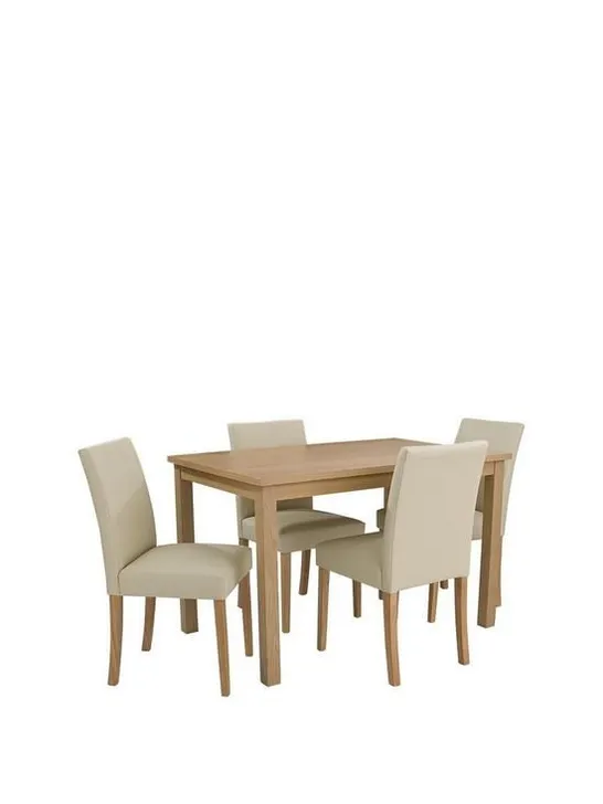 BOXED GRADE 1 NEW PRIMO CREAM/OAK DINING SET OF 150CM TABLE & 4 CHAIRS (BOXES 1 & 2 OF 3 ONLY)