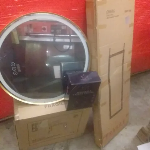 PALLET OF ASSORTED ITEMS INCLUDING DRESS MIRROR, CIRCLE MIRROR, BATH TRANSFER BENCH, TRAVEL PILLOW