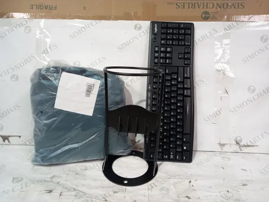 BOX OF APPROXIMATELY 20 ASSORTED HOUSEHOLD ITEMS TO INCLUDE QUICK WOOD SPLITTER, LOGITECH COMPUTER KEYBOARD, ETC