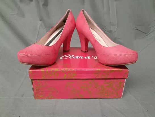BOXED PAIR OF CLARA'S CLOSED TOE HEELED SHOES IN RED EU SIZE 36