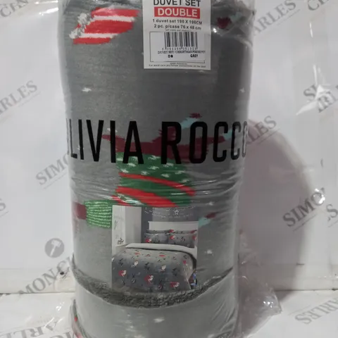 OLIVIA ROCCO DOUBLE DUVET SET IN GREY W. CHRISTMAS DESIGN